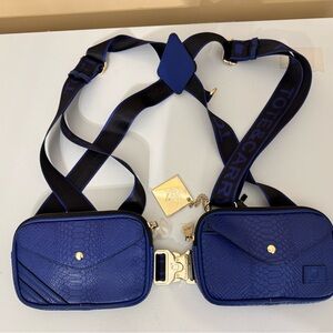 Blue Crossbody Bag with Gold Accents